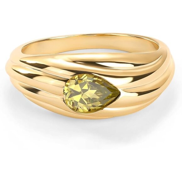 Women's Green CZ 14K Gold Plated Chunky Colored Gemstones Statement Ring - Picture 5 of 7